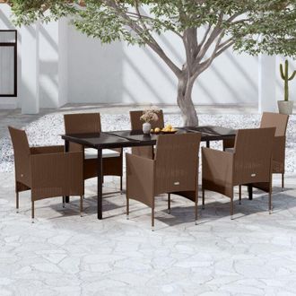 vidaXL Juego De Comedor De Jard&iacute;n 7 Piezas Con Cojines Marr&oacute;n Y Negro Vidaxl