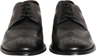 Dolce & Gabbana Mens Black Embroidered Leather Derby Dress Shoes Calf