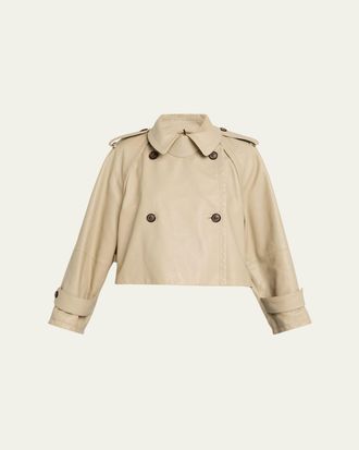 Giorgio Armani Leather Double-Breasted Boxy Trench Jacket