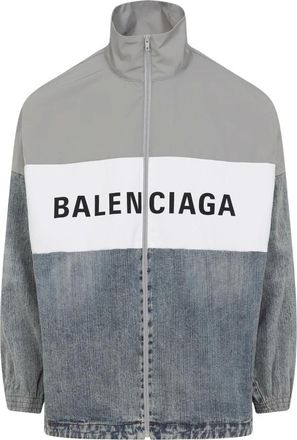 Balenciaga Light Jackets, male, Multicolor, Size: S Blue Cotton Blend Elegant Jacket