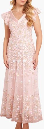Needle & Thread Ethereal Blooms Short Sleeve Ankle Gown in Seashell/multi at Nordstrom, Size 12