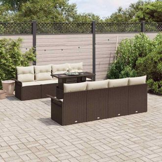 vidaXL Vidaxl - Conjunto De Sof&aacute; De Jard&iacute;n Con Coj&iacute;n 9 Pcs Marr&oacute;n Polirat&aacute;n
