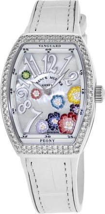 Franck Muller Vanguard Limited Edition Lady Peony Color Dreams 32mm Diamond Mother of Pearl Dial Leather Strap Womens Watch V 32 QZ MOP BC D 1R COL DRM AC BC