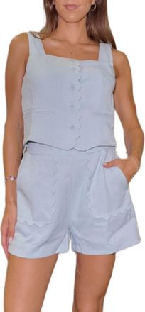 Merci Womens Scallop Vest And Shorts Set In Sky Blue