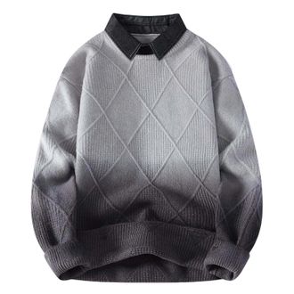 Generic Mens Work Sweater Lapel Collar - Winter Long Sleeve Casual Large Size Sweater Chic and Elegant Loose Warm Knitted Pullover Soft Comfortable Vintage Ve