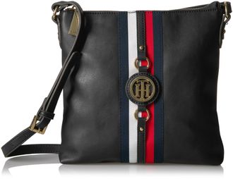 Tommy Hilfiger Womens Jaden Plus Crossbody Cross Body Handbag, Black Polyvinyl Chloride, One Size