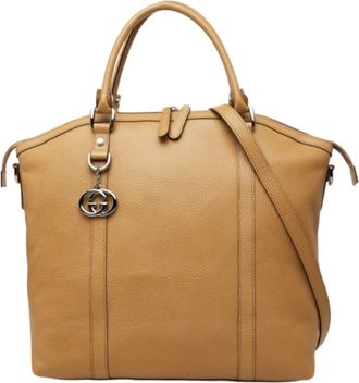 Gucci Beige Leather Shoulder Bag Tote Bag (Pre-Owned)