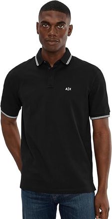 A|X Armani Exchange Double Tipped Buttoned Up Polo Shirt Mens Clothing Black : 2XL, Cotton/Elastane