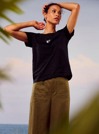 Contemporaine Womens Cuffed-sleeve organic cotton T-shirt