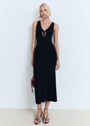 Mango Vestito maglia scollo fiocco nero - Donna - S - MANGO
