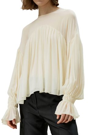 LilySilk Sheer-shoulder Ruffle Shirt
