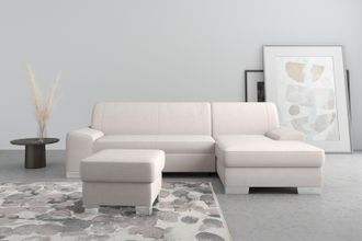 Domo Collection Ecksofa »Anzio L-Form, whlw. Bettfunktion, Federkern, hochwertig, Breite 271 cm« Mit Bettfunktion, Recamiere rechts, Chenille-Struktur, creme