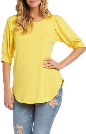 Karen Kane Shirred Sleeve Shirttail Hem Jersey Top in Lemon at Nordstrom, Size Small