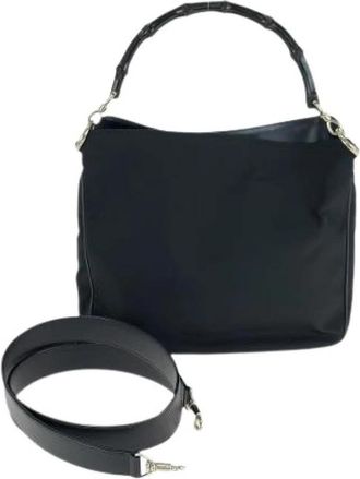 Gucci Pre-owned Bamboo Nylon Leather 2way Bag - Dames - Vintage Handtas - Zwart - ONE Size - Nylon - Vintage