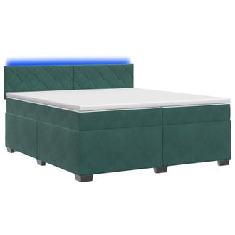 vidaXL Cama Con Base Tapizada, Colch&oacute;n Y Luz Led Verde Oscuro Vidaxl