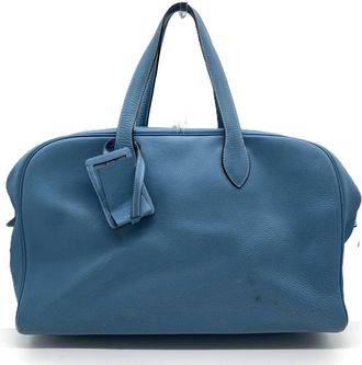 Herm&egrave;s Blue Jean Taurillon Clemence Leather Boston Bag (Pre-Owned)