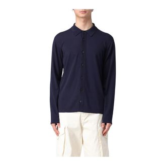 Roberto Collina Cardigans, male, Blue, Size: XL Merino Wool Polo Sweater