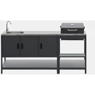 Sweeek Cucina esterna 2 moduli acciaio inossidabile barbecue a carbone con lavandino