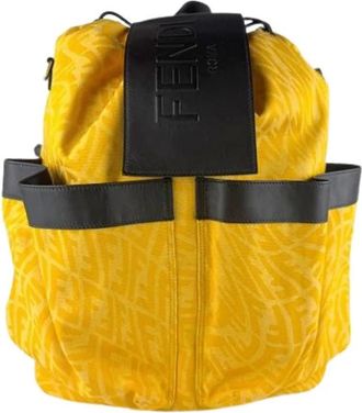 Fendi Pre-owned Backpacks, male, Yellow, Size: ONE SIZE Pre-owned Nylon Backpack