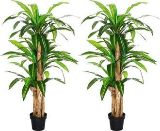 OUTSUNNY Pack De 2 Dracaenas Artificiales 160 Cm Con Maceta &Aacute;rbol Artificial Con 66 Hojas Musgo Para Decoraci&oacute;n Interior Oficina Sal&oacute;n Verde