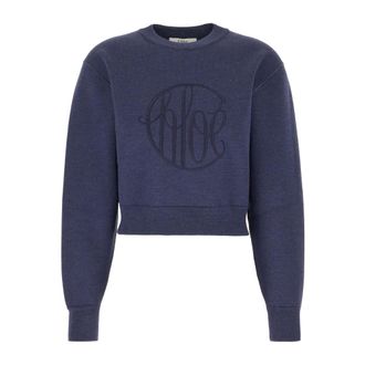 Chlo&eacute; Round-neck Knitwear, female, Blue, Size: L Round-neck Knitwear