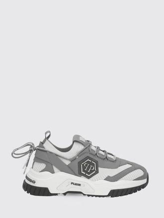 Philipp Plein Low-Top Sneakers in Crochet Knit and Leather with Metallic Hexagon Logo