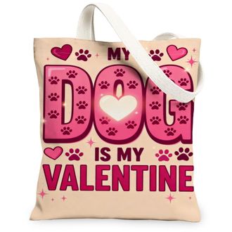 Generic ValentineS Day Animal Love Canvas Tote Bags, Cute Paw Print Design Reusable Grocery Bags, Lightweight Washable Shoulder St, Peach, 13x15 Inch