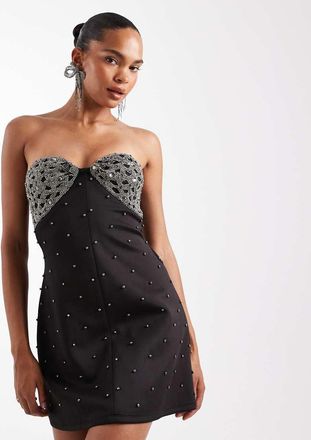 Asos Vestito corto a fascia nero decorato con strass
