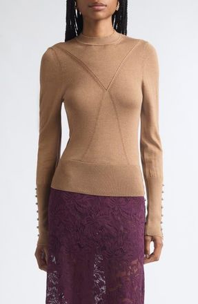 Paco Rabanne Wool & Silk Crewneck Sweater in Camel at Nordstrom, Size X-Small