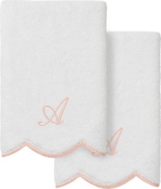 Linum Home Textiles 100% Turkish Cotton Adornia Scallop 2Pc Personalized Fingertip Towel Set