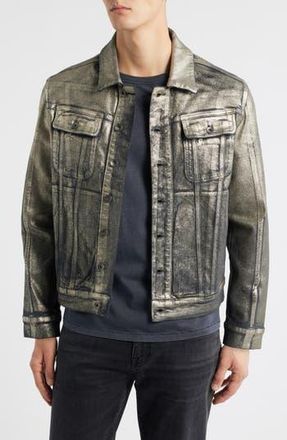 John Varvatos Anthony Foil Trucker Jacket in Metal Grey at Nordstrom Rack, Size 54