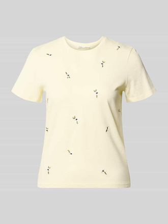 Mango Regular Fit T-Shirt mit floralem Allover-Stitching Modell Flowi in Offwhite, Gr&ouml;&szlig;e XL