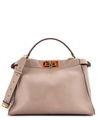 Fendi Fendi Brown Leather Peekaboo Bag With Tortoise Detail Regular (Authentic Pre- Loved)