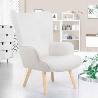 IDMarket Sillón escandinavo IVAR en tejido bouclette blanco