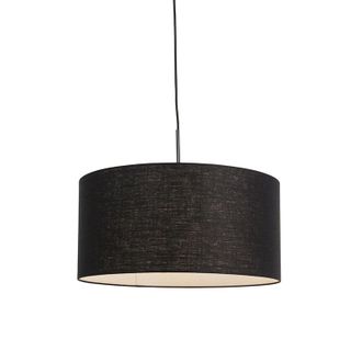 QAZQA Moderno L&aacute;mpara Colgante Moderna Negra Con Pantalla Negra 50 Cm - Combi 1 Textil /acero Redonda Adecuado Para Led Max. 1 X 60 Watt - Qazqa
