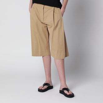 The Row Sand-colored cotton and cashmere Bermuda shorts