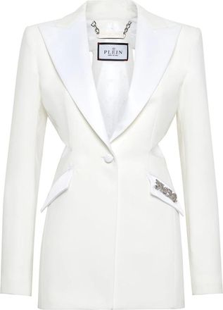 Philipp Plein Envers Satin Cutting Fitted Blazer - Dames - Blazers - Wit - S - Leer - Jassen