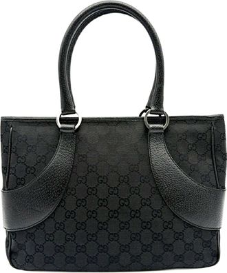 Gucci Black Gg Canvas Leather Tote Bag (Pre-Owned)