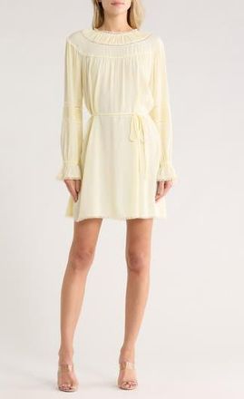 Wayf Lace Trim Long Sleeve Dress in Butter at Nordstrom Rack, Size X-Small