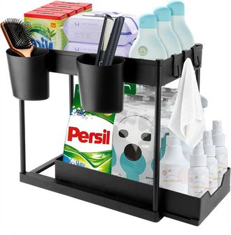 OEM Organisateur Sous Evier - 2 Niveaux - Tiroir Coulissant Amovible - Abs Acier Inoxydable - Cuisine Salle De Bain - 40x22x30 5 Cm - 1 Unite
