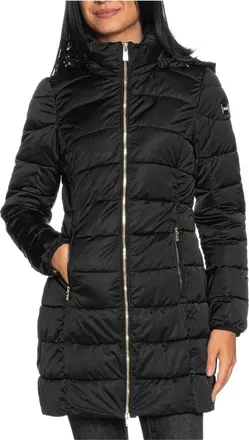 Yes-Zee Lange Gewatteerde Jas met Capuchon - Dames - Parka Jassen - Zwart - S - Polyester - Jassen