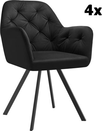 TecTake 4 Sillas de comedor 360º con reposabrazos y de terciopelo, negro