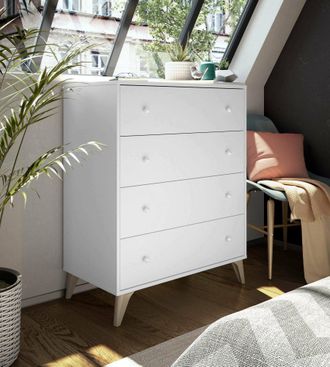 Dmora Dmora - Cajonera Dcarus, Cajonera Con 4 Cajones, Tocador Para Dormitorio, C&oacute;moda Moderna, 78x40h95 Cm, Blanco