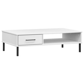 vidaXL Vidaxl - Mesa De Centro Patas De Metal Oslo Madera Maciza Pino Blanco