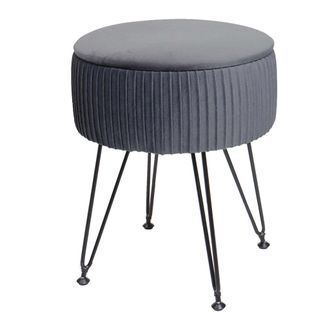 Hhg Hhg - Nunca Usado] Taburete 405, Taburete Con Compartimento, &Oslash; 33cm, Aspecto Aterciopelado, Gris Claro, Estructura Negra