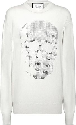 Philipp Plein Rondgebreide trui - Dames - Ronde hals truien - Wit - S - Truien & Vesten