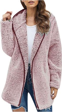 Generic Fleece Jacket Women Full Zip Microfleece Sherpa Hoodies Thermal Cotton Quilted Jacket Hoody Thick Cardigan with Pockets Ladies Padded Thermal Outerwea