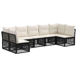 vidaXL Conjunto De Sof&aacute;s De Jard&iacute;n 7 Pcs Negro Rat&aacute;n Sint&eacute;tico Vidaxl