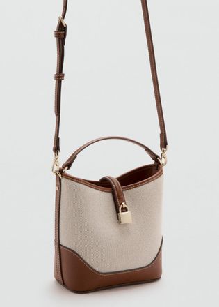 Mango Borsa bucket canvas contrasto marrone medio - Donna - Taglia unica - MANGO
