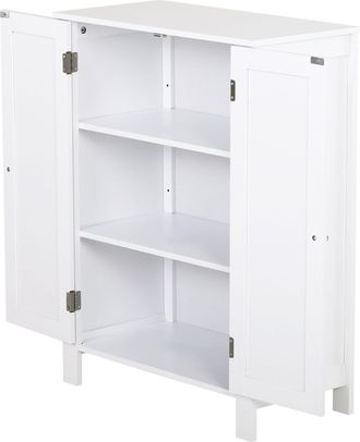 Kleankin Kleankin - Mobiletto 2 Ante Con Maniglie 2 Ripiani Da Bagno Bianco 60 X 30 X 80cm